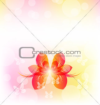 Elegant invitation with red transparent butterfly and copy space
