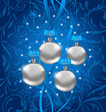 Blue holiday background with Christmas balls