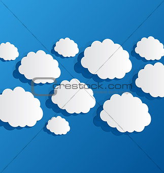 Set cut out clouds, blue paper