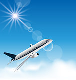 Realistic background with flying airplane