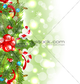 Christmas glowing background with holiday decoration