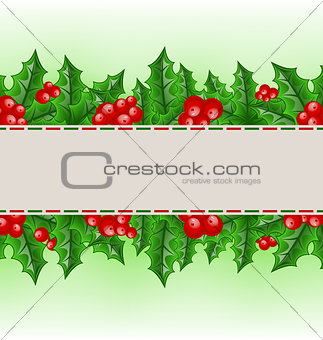 Christmas card with holly berry branches