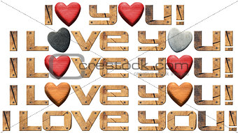 I Love You - Hearts and Wooden Letters