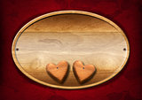 Oval Wood Board with Two Hearts