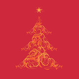 Christmas tree on red background