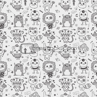 seamless cute doodle monster pattern background