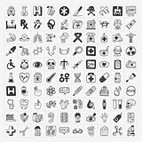 100 doodle Medical icons set