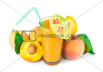Peaches and glass with juice