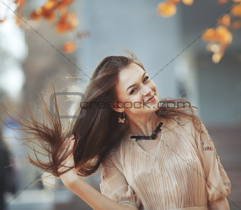 young woman with gorgeous windy hair