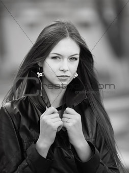 Fashion street portrait of young beautiful woman