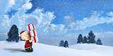 Cute Santa elf on a winter Landscape