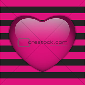 Glossy Emo Heart. Pink and Black Stripes
