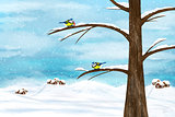 Chickadee birds in winter