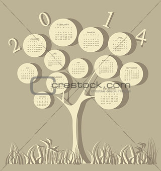 Tree calendar for 2014 year 