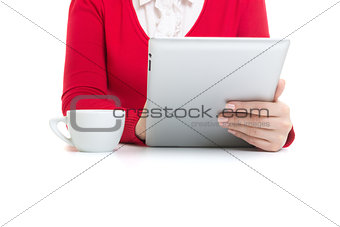 Using tablet computer isolated on white background
