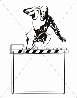 Track and field athlete jumping hurdles