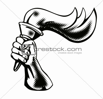 Hand with flaming torch