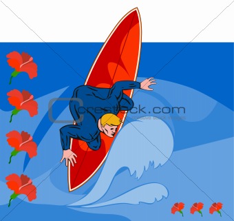 Surfer dude on blue background