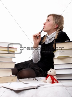 schoolgirl or student thinking