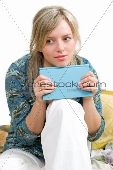 woman is reading books and thinking