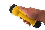 Hand holding a yellow flashlight