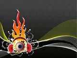 abstract flame background, stereo headphone