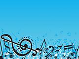 Abstract musical note design elements on blue