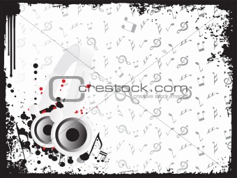 headphone with music notes on a grunge border