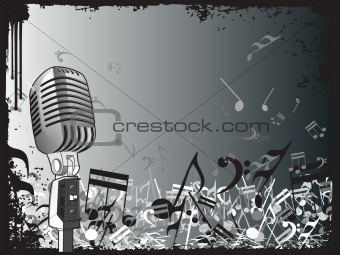 microphone and music notes on grunge background