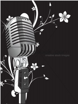 microphone with black floral background