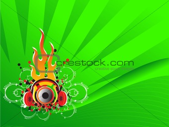 Musical stereo headphones on green background