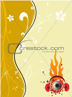 stereo headphone on abstract floral background