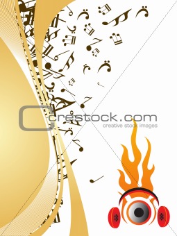stereo headphone on abstract musical background