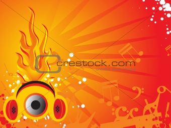 stereo headphone on flame background