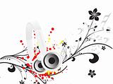 stereo headphone on vector floral background