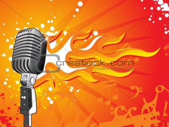 vector microphone on flame background