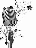 vector microphone on floral background