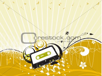 vector cassette on musical background