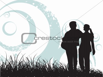 vector couple on grunge background