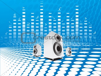 vector speakers on blue musical background