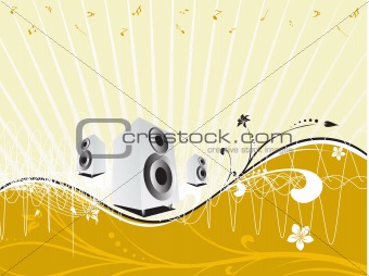 vector speakers on floral music background