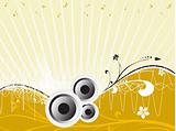 vector speakers on floral musical background