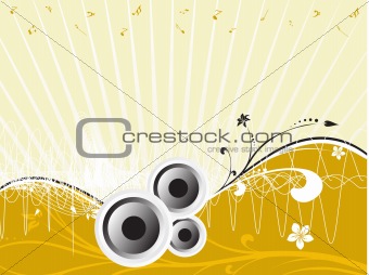 vector speakers on floral musical background