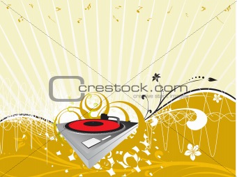 vector turntable on abstract music background