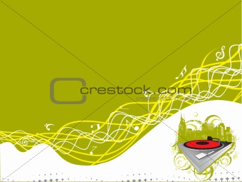 vector turntable on grunge abstract musical background