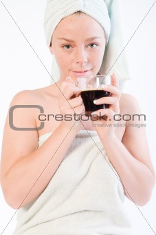 Wellness girl series coffee cup looking
