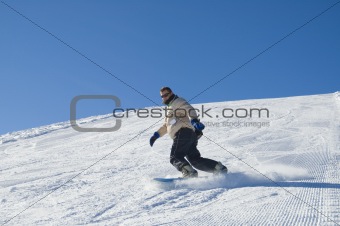 Snowboarding in the mountain stock photo