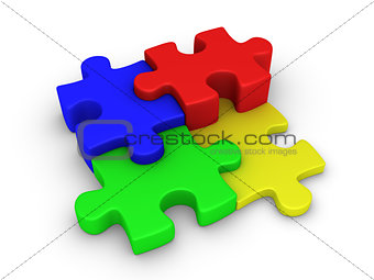 Four puzzle pieces connected