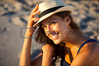 Woman with hat at the beach of Venice Beach