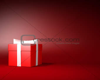Red Gift Box with White Ribbon and Bow on the Red Background